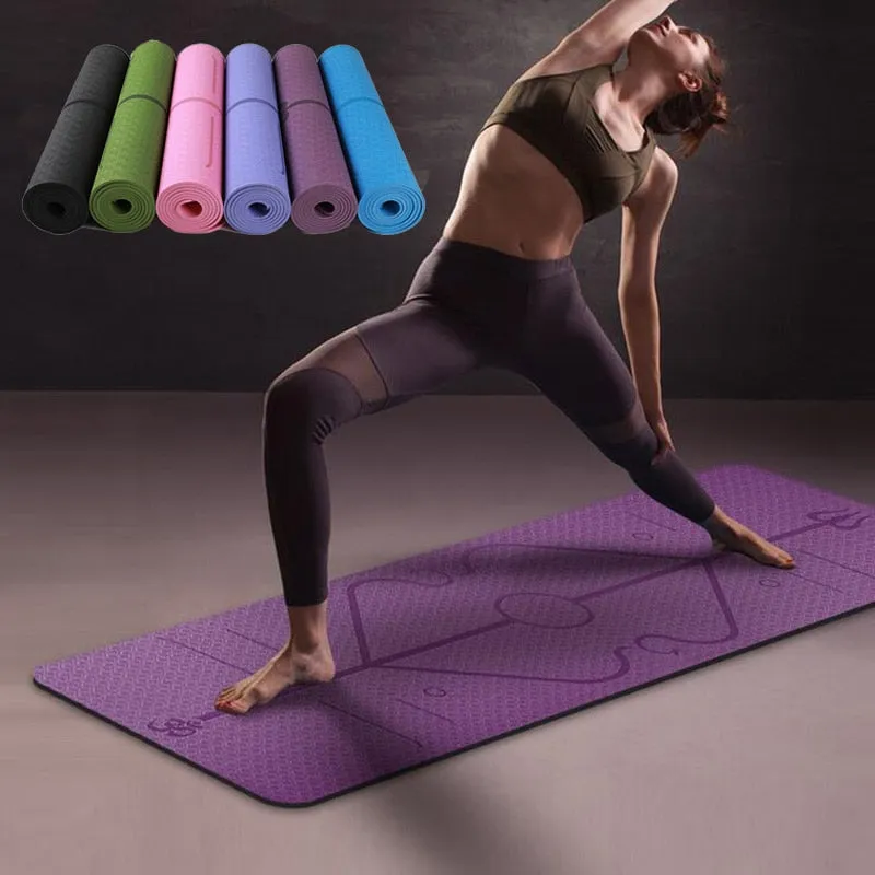 1830*610*6mm TPE Yoga Mat with Position Line Non Slip Carpet Mat For Beginner Environmental Fitness Gymnastics Mats with Carry Bag