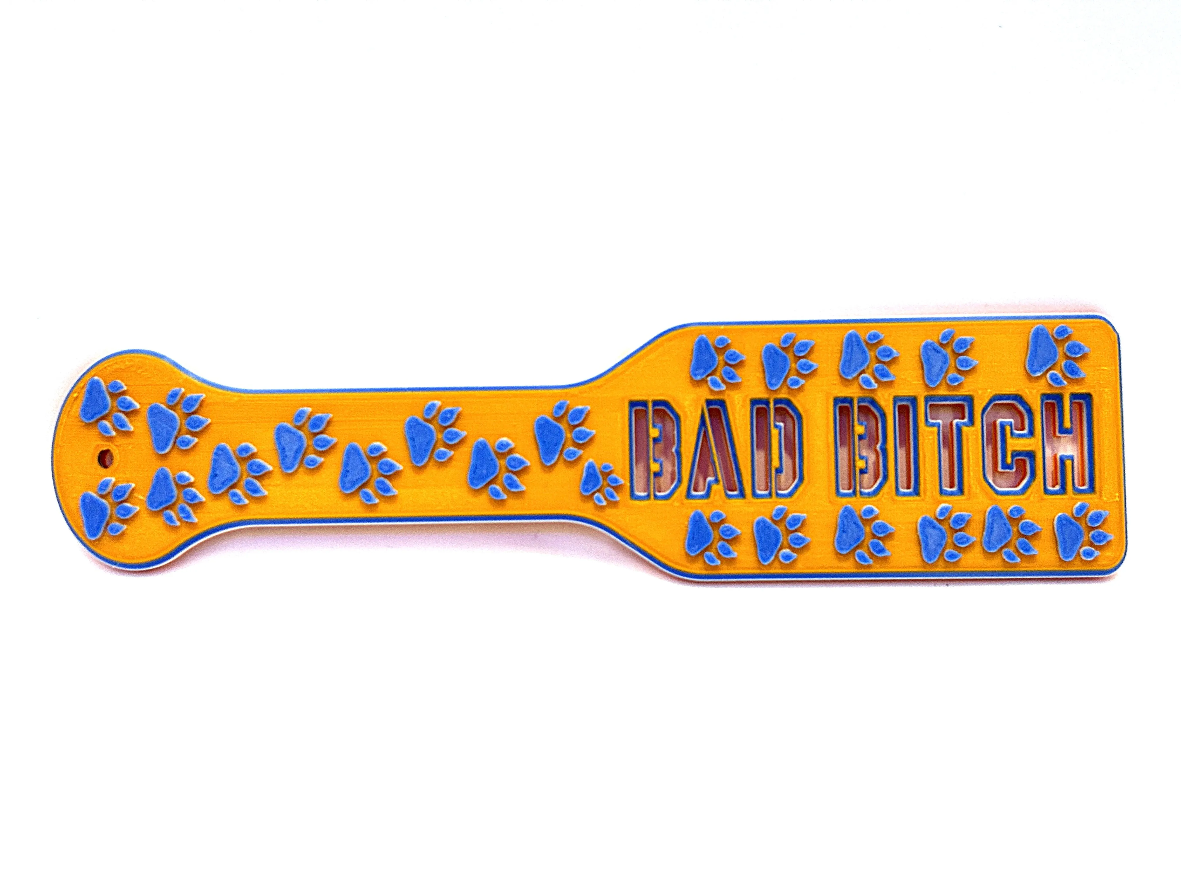 3D Printed Spanking Paddle BAD BITCH Orange Blue and Glow in the Dark