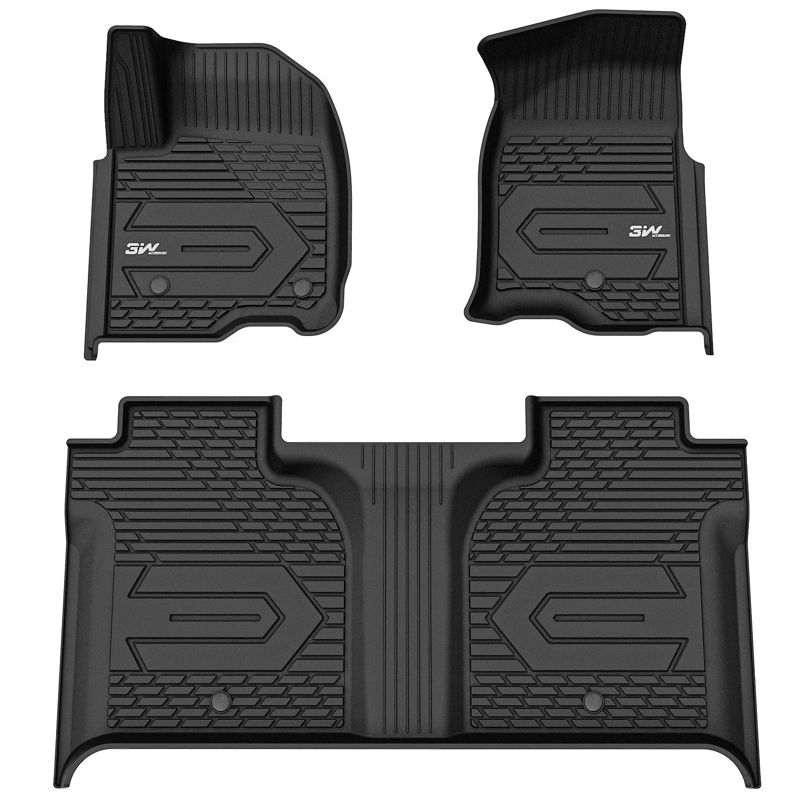 3W Custom Floor Mats 2019-2024 Chevy / Chevrolet Silverado 1500 2500 HD/3500HD Crew Cab TPE Material & All-Weather Protection