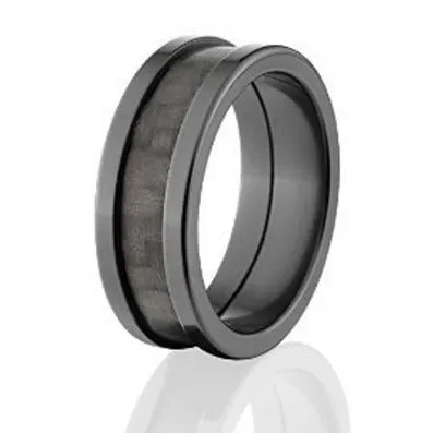 8mm Black Zirconium Carbon Fiber Rings w/ High Polish Finish: BZ-8F-CarbonFiber