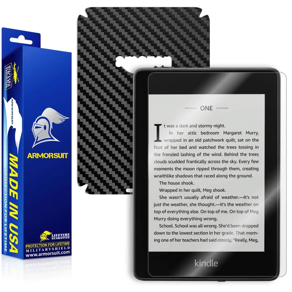 Amazon Kindle Paperwhite (2018) Screen Protector   Black Carbon Fiber Skin