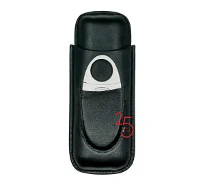 Black Leather 2 Finger Cigar Case with FREE Cutter ($24.99 Value).