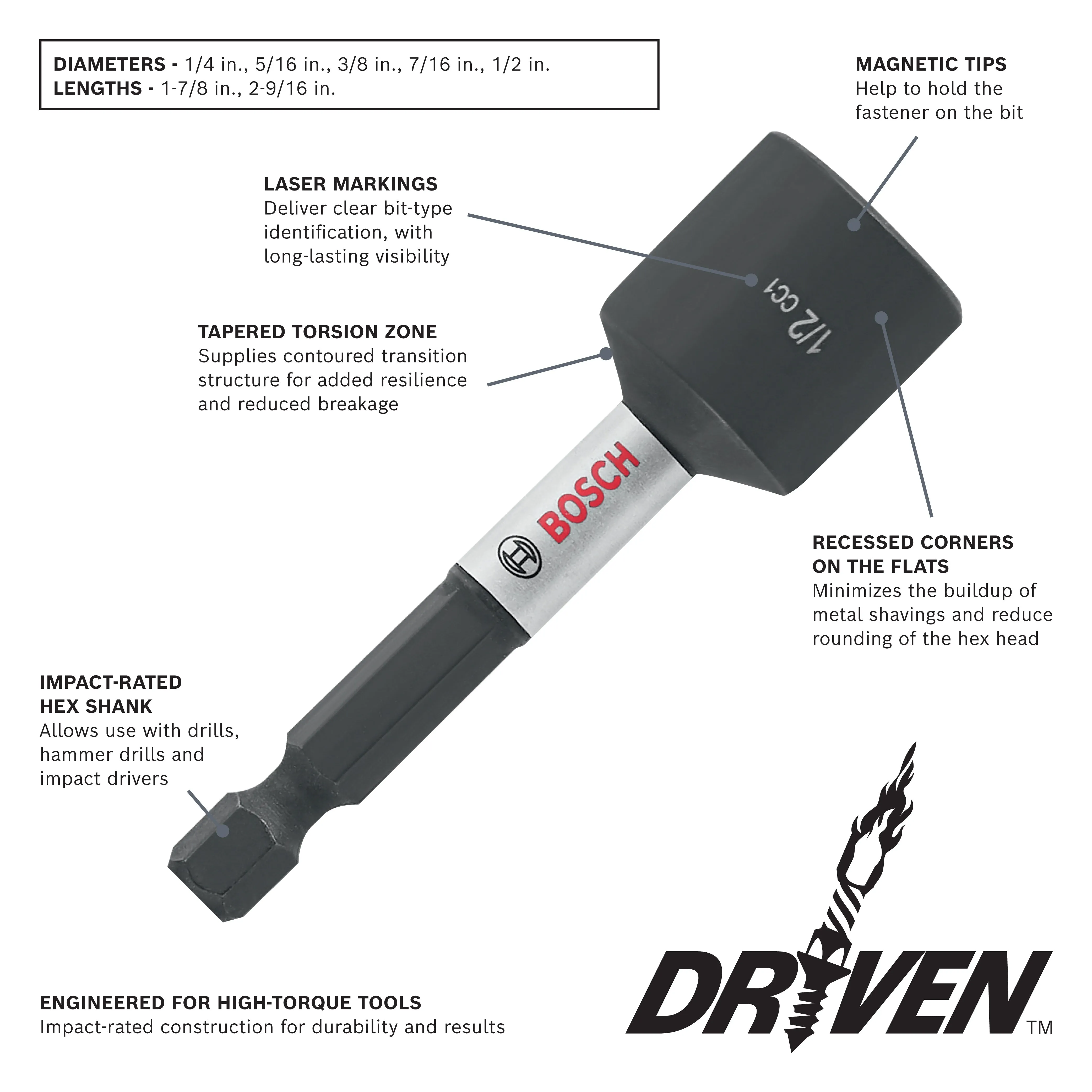 BOSCH ITDNS12 Driven 1/2 In. x 1-7/8 In. Impact Nutsetter