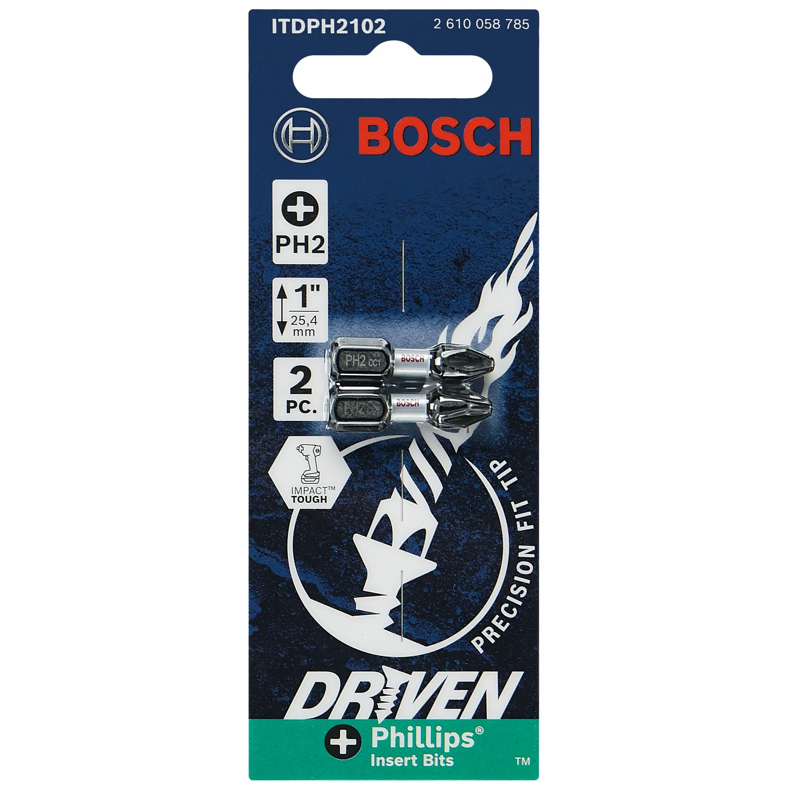 BOSCH ITDPH2102 2 pc. Driven 1 In. Impact Phillips® #2 Insert Bits