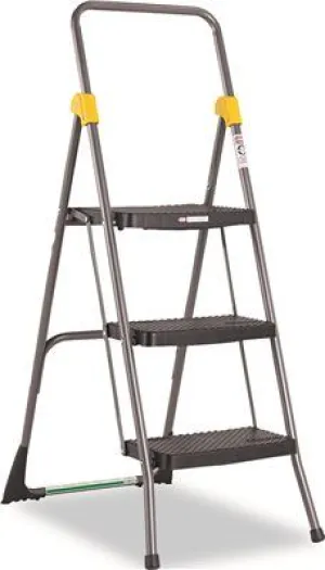 Commercial 3-Step Folding Step Stool 22-1/2 Inch  W X 35-5/8 Inch  Spread X 52-1/8 Inch  H Gray