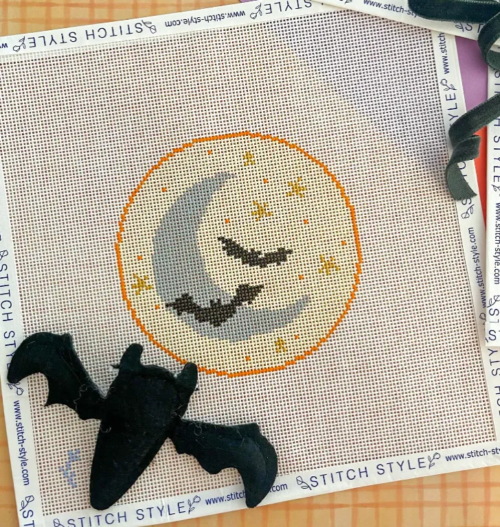 Crescent Moon and Bats Needlepoint Canvas