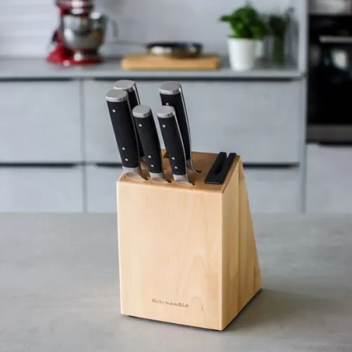 KitchenAid Gourmet 5-Piece Japanese Steel Knife Set with Sharpener and Birchwood Block