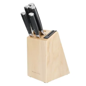 KitchenAid Gourmet 5-Piece Japanese Steel Knife Set with Sharpener and Birchwood Block