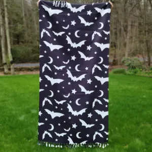 Large Bat Night Sky Beach Cloth - Black