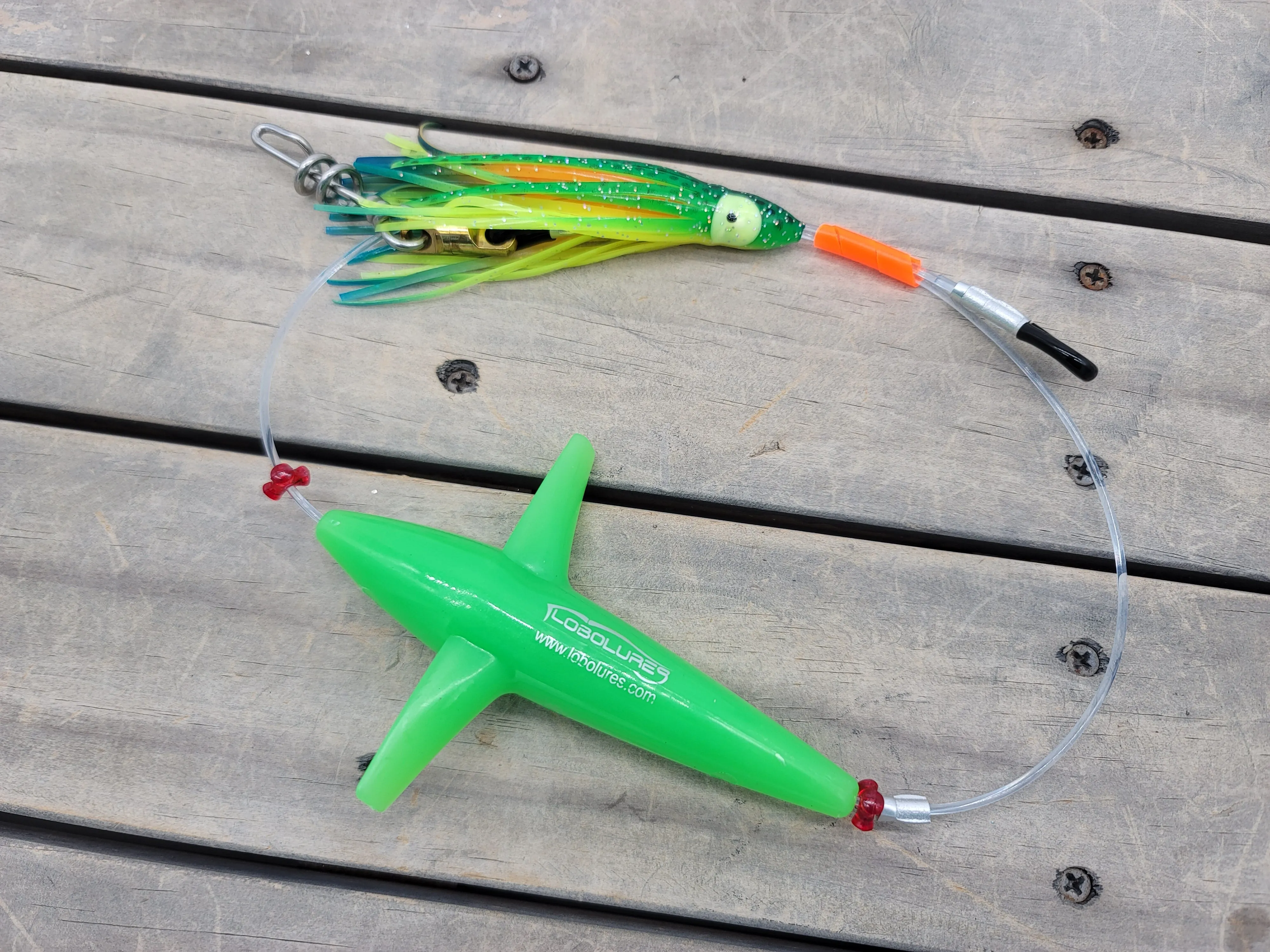 Lobo Lures Super Glow Add-a-Bird Daisy Chain Rig With Corkscrew Quick Change Swivel