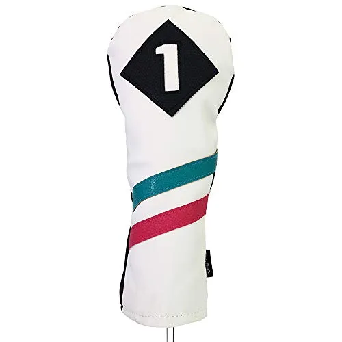 Majek Retro Golf Headcovers White Seafoam Teal Pink Stripe Vintage Leather Style