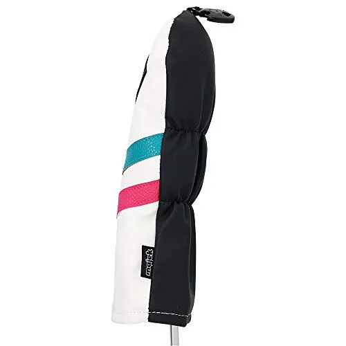 Majek Retro Golf Headcovers White Seafoam Teal Pink Stripe Vintage Leather Style