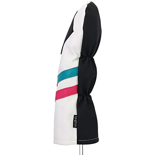 Majek Retro Golf Headcovers White Seafoam Teal Pink Stripe Vintage Leather Style