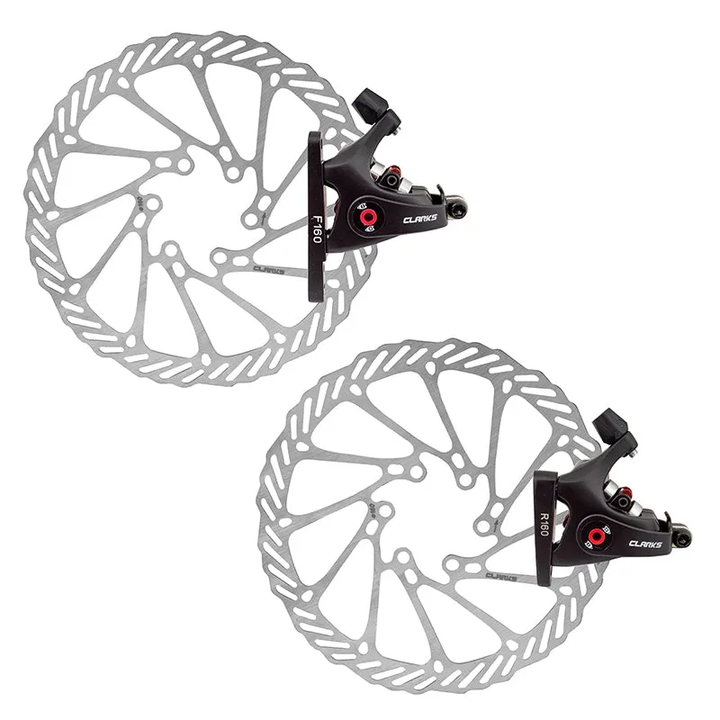 NEW Clarks CMD-22 Mechanical Disc Brake Caliper Set   Rotors 160mm Black Flat Mount Short Pull