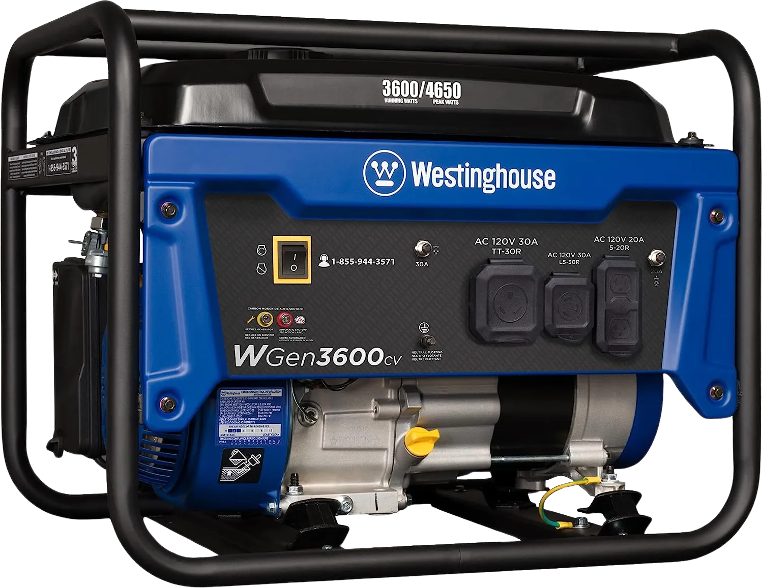 Westinghouse WGen3600c Generator 3600W/4650W 30 Amp Recoil Start Gas with CO Sensor New